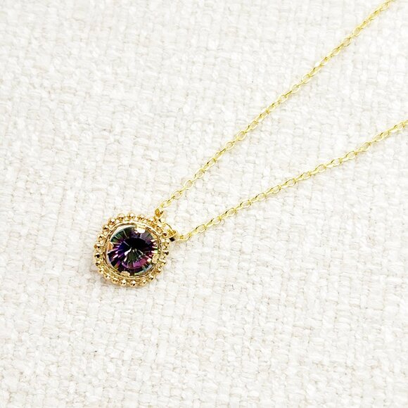 10K Yellow Gold Genuine Mystic Topaz 6x6mm (0.75ct) Pendant - Picture 5 of 6